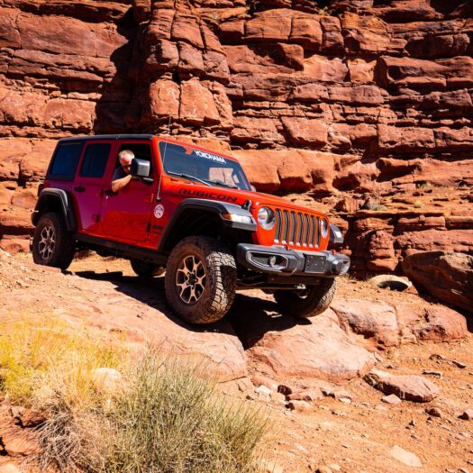 red jeep rubicon in moab