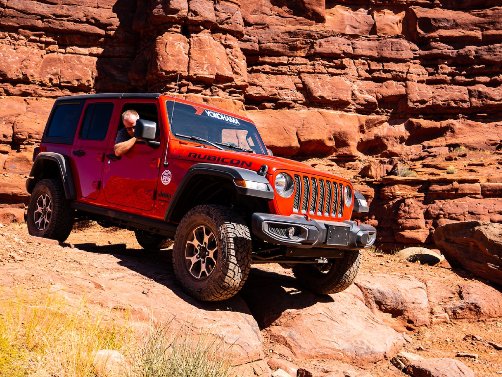 red jeep rubicon in moab